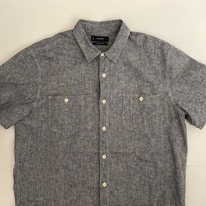 Lucky Brand Short Sleeve Button Up Chambray/Linen Large Shirt